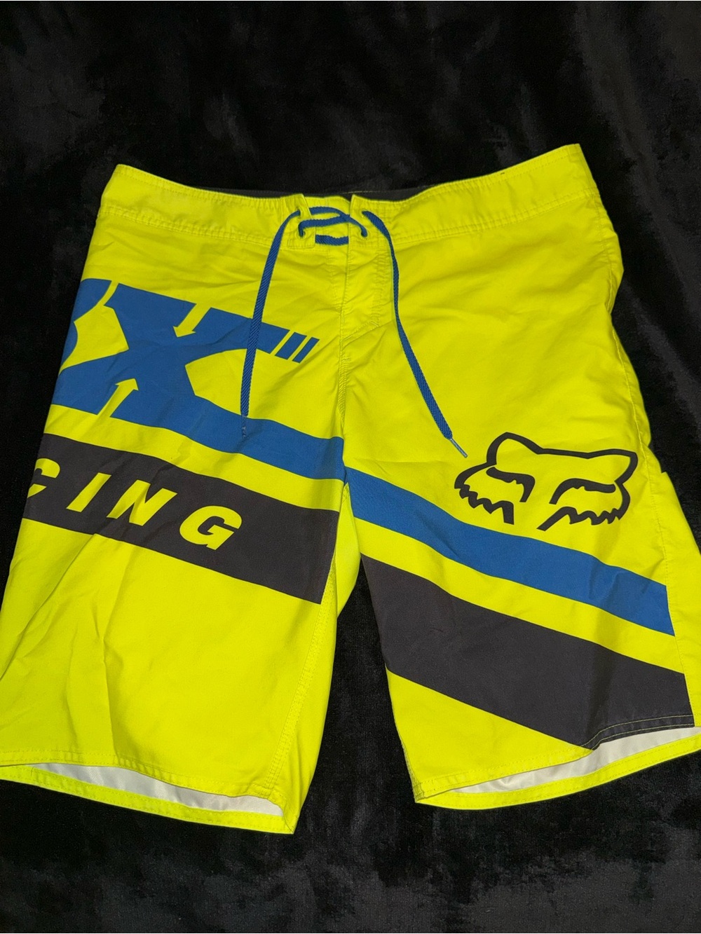 Fox Neon Yellow and Blue Graphic Board Shorts